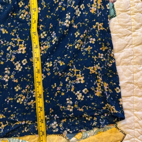 Lauren Conrad Blouse Teal & Yellow Gold Floral, Ruffles, 3/4 Sleeve, Feminine XL - Picture 15 of 16